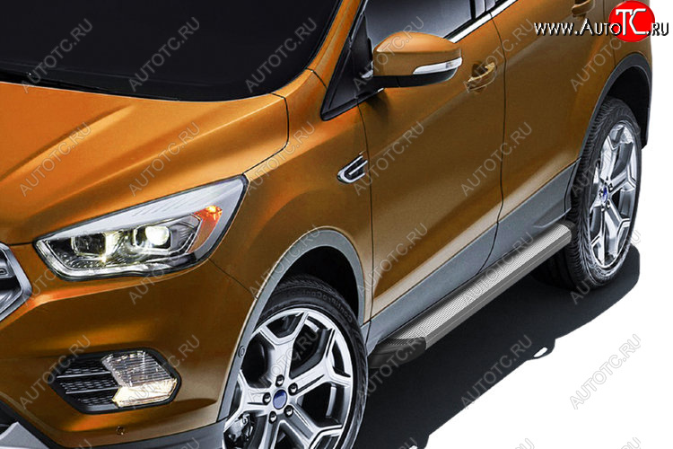 13 349 р. Пороги алюминиевые Slitkoff  Ford Kuga  2 (2016-2019) рестайлинг (Optima Silver)  с доставкой в г. Майкоп