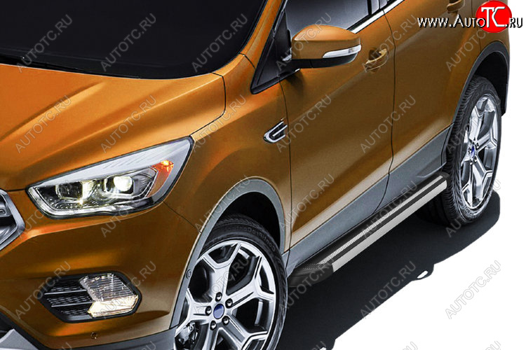 11 299 р. Пороги алюминиевые Slitkoff  Ford Kuga  2 (2016-2019) рестайлинг (Luxe Black)  с доставкой в г. Майкоп
