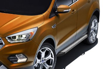 Пороги алюминиевые Slitkoff Ford Kuga  2 (2016-2019) рестайлинг (Standart Silver)
