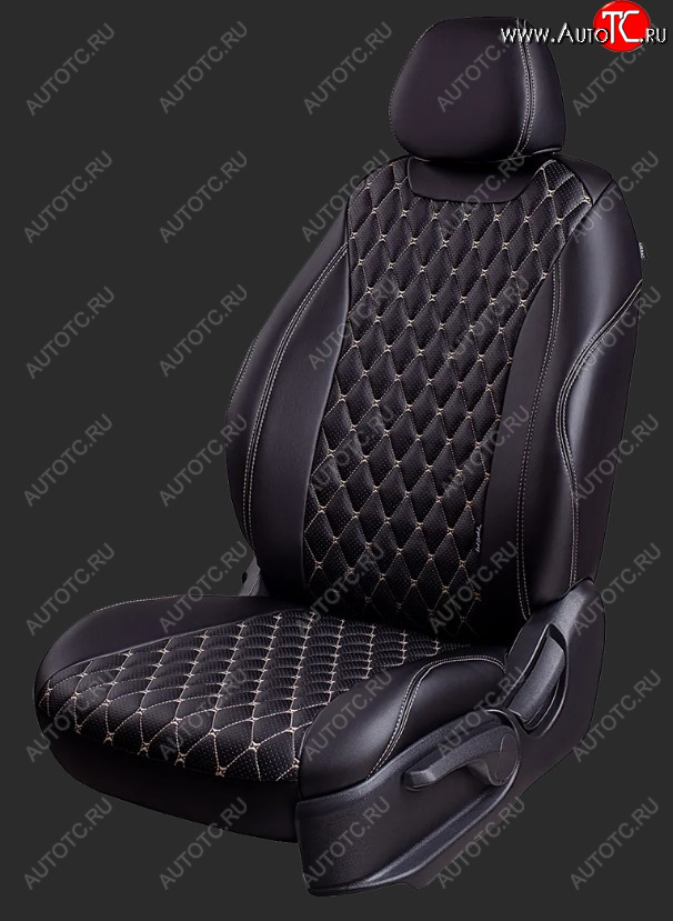 13 949 р. Чехлы для сидений Lord Autofashion Байрон (экокожа, спинка и сиденье 60/40, 3 Г-образных подголовника)  Ford Kuga  2 (2013-2019) дорестайлинг, рестайлинг (Черный, вставка черная, строчка бежевая)  с доставкой в г. Майкоп
