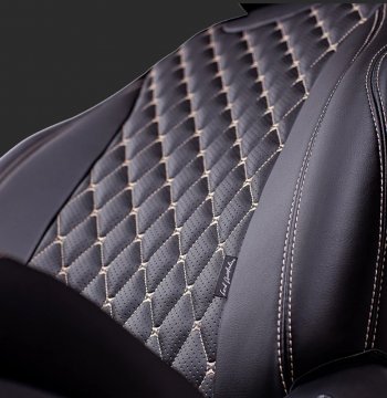 13 949 р. Чехлы для сидений Lord Autofashion Байрон (экокожа, спинка и сиденье 60/40, 3 Г-образных подголовника)  Ford Kuga  2 (2013-2019) дорестайлинг, рестайлинг (Черный, вставка черная, строчка бежевая)  с доставкой в г. Майкоп. Увеличить фотографию 2