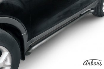 Защита штатных порогов Arbori (с гибами, черная, d57 mm). Ford Kuga 1 (2008-2013)