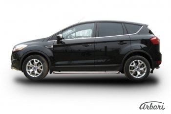Защита штатных порогов Arbori (с гибами, нержавейка, d57 mm). Ford Kuga 1 (2008-2013)