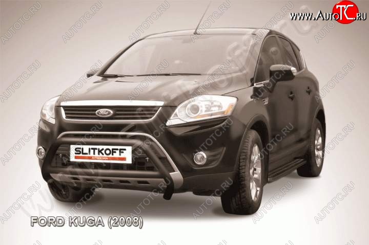 16 899 р. Кенгурятник d57 Slitkoff (низкий с перемычкой) Ford Kuga 1 (2008-2013) (Цвет: серебристый)  с доставкой в г. Майкоп