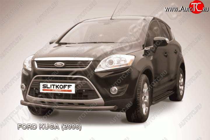 6 899 р. Защита переднего бампера d57 Slitkoff Ford Kuga 1 (2008-2013) (Цвет: серебристый)  с доставкой в г. Майкоп