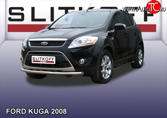 9 999 р. Одинарная защита переднего бампера из трубы диаметром 57 мм Slitkoff Ford Kuga 1 (2008-2013) (Нержавейка, Полированная)  с доставкой в г. Майкоп