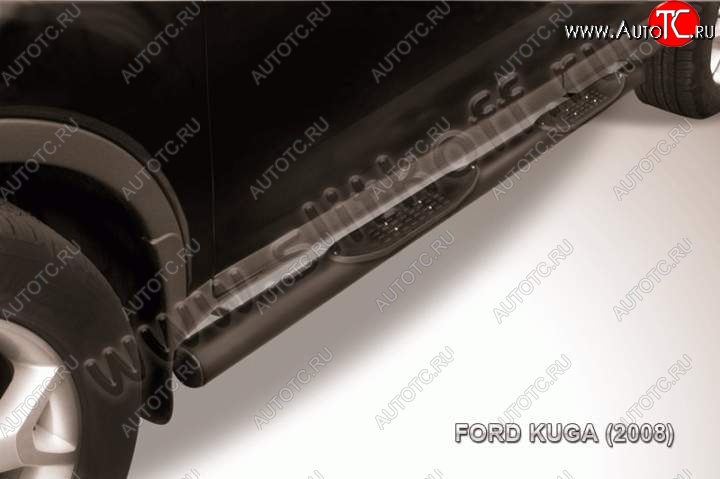 12 399 р. Защита порогов d76 Slitkoff (труба, с поступями)  Ford Kuga  1 (2008-2013) (Цвет: серебристый)  с доставкой в г. Майкоп