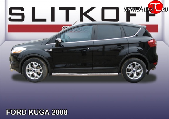 14 999 р. Защита порогов из круглой трубы диаметром 76 мм Slitkoff  Ford Kuga  1 (2008-2013) (Нержавейка, Полированная)  с доставкой в г. Майкоп
