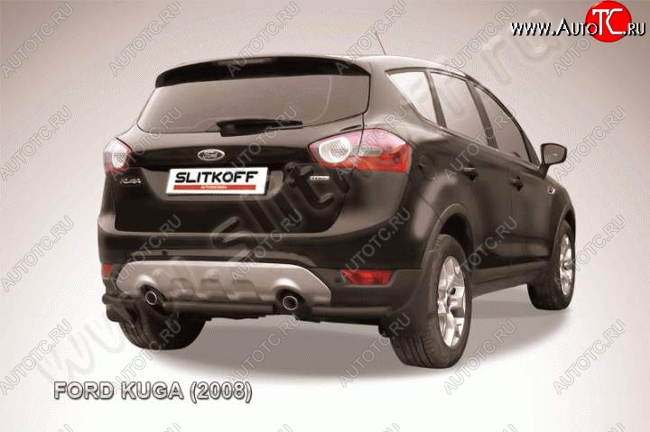 4 549 р. Защита заднего бампера d57 Slitkoff (d57, черная, короткая)  Ford Kuga  1 (2008-2013) (Цвет: серебристый)  с доставкой в г. Майкоп
