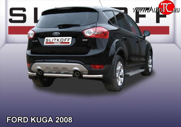 6 499 р. Защита заднего бампера из короткой трубы диаметром 57 мм Slitkoff Ford Kuga 1 (2008-2013) (Нержавейка, Полированная)  с доставкой в г. Майкоп