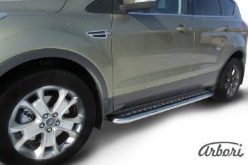 Защита штатных порогов с листом Arbori (нержавейка, алюминий, d57) Ford Kuga 2 дорестайлинг (2013-2016)