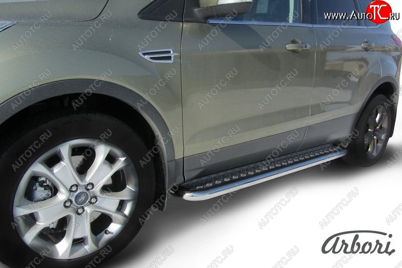 30 749 р. Защита штатных порогов с листом Arbori (нержавейка, алюминий, d57) Ford Kuga 2 дорестайлинг (2013-2016)  с доставкой в г. Майкоп