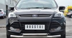 Защита переднего бампера (2 трубыØ76 и 63 мм, нержавейка) SLITKOFF Ford Kuga  2 (2013-2016) дорестайлинг