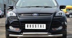 Защита переднего бампера (2 трубыØ76 мм, нержавейка) SLITKOFF Ford Kuga  2 (2013-2016) дорестайлинг
