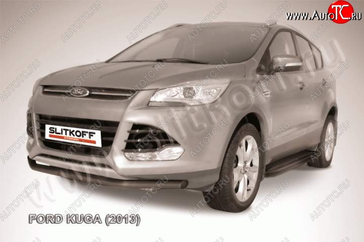 6 899 р. Защита переднего бампера Slitkoff (труба d57)  Ford Kuga  2 (2013-2016) дорестайлинг (Цвет: серебристый)  с доставкой в г. Майкоп
