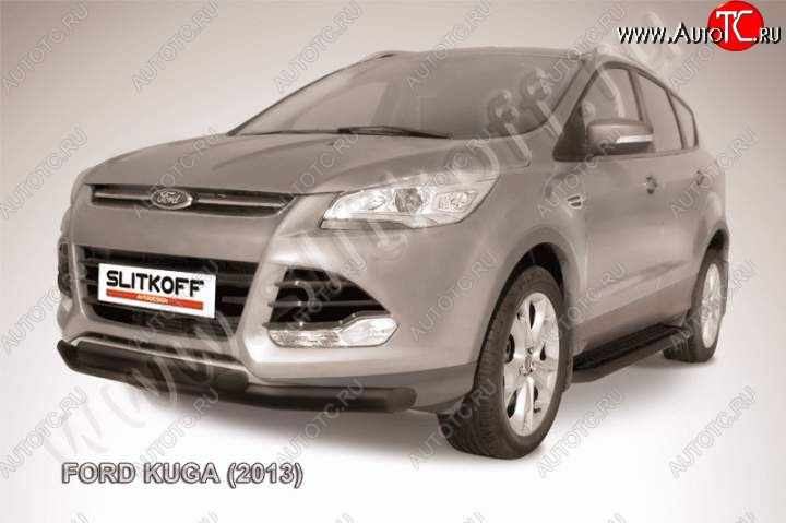 11 299 р. Защита переднего бампера Slitkoff (труба d76/d57)  Ford Kuga  2 (2013-2016) дорестайлинг (Цвет: серебристый)  с доставкой в г. Майкоп