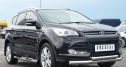 83 999 р. Защита порогов с пластиковыми вставками для ног из круглой трубы диаметром 76 мм Russtal Ford Kuga 2 дорестайлинг (2013-2016) (Защита порогов с со скосами на торцах (вариант 1))  с доставкой в г. Майкоп. Увеличить фотографию 4