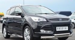 83 999 р. Защита порогов с пластиковыми вставками для ног из круглой трубы диаметром 76 мм Russtal Ford Kuga 2 дорестайлинг (2013-2016) (Защита порогов с со скосами на торцах (вариант 1))  с доставкой в г. Майкоп. Увеличить фотографию 6