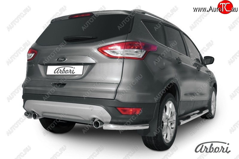 6 389 р. Защита заднего бампера Arbori (уголки, нержавейка, 1 труба d57 mm). Ford Kuga 2 дорестайлинг (2013-2016)  с доставкой в г. Майкоп