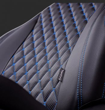 18 349 р. Чехлы для сидений Lord Autofashion Байрон (экокожа, спинка и сиденье 60/40+подлокотник, 3 Г-образных подголовника)  Ford Mondeo (2007-2014) Mk4,BD дорестайлинг, седан, Mk4,DG дорестайлинг, универсал, Mk4,BD рестайлинг, седан, Mk4,DG рестайлинг, универсал (Черный, вставка черная, строчка синяя)  с доставкой в г. Майкоп. Увеличить фотографию 2
