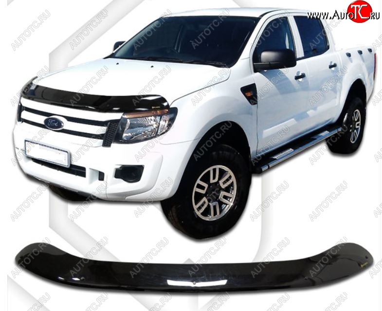2 199 р. Дефлектор капота CA-Plastic Ford Ranger DoubleCab дорестайлинг (2011-2016) (Classic черный, Без надписи)  с доставкой в г. Майкоп