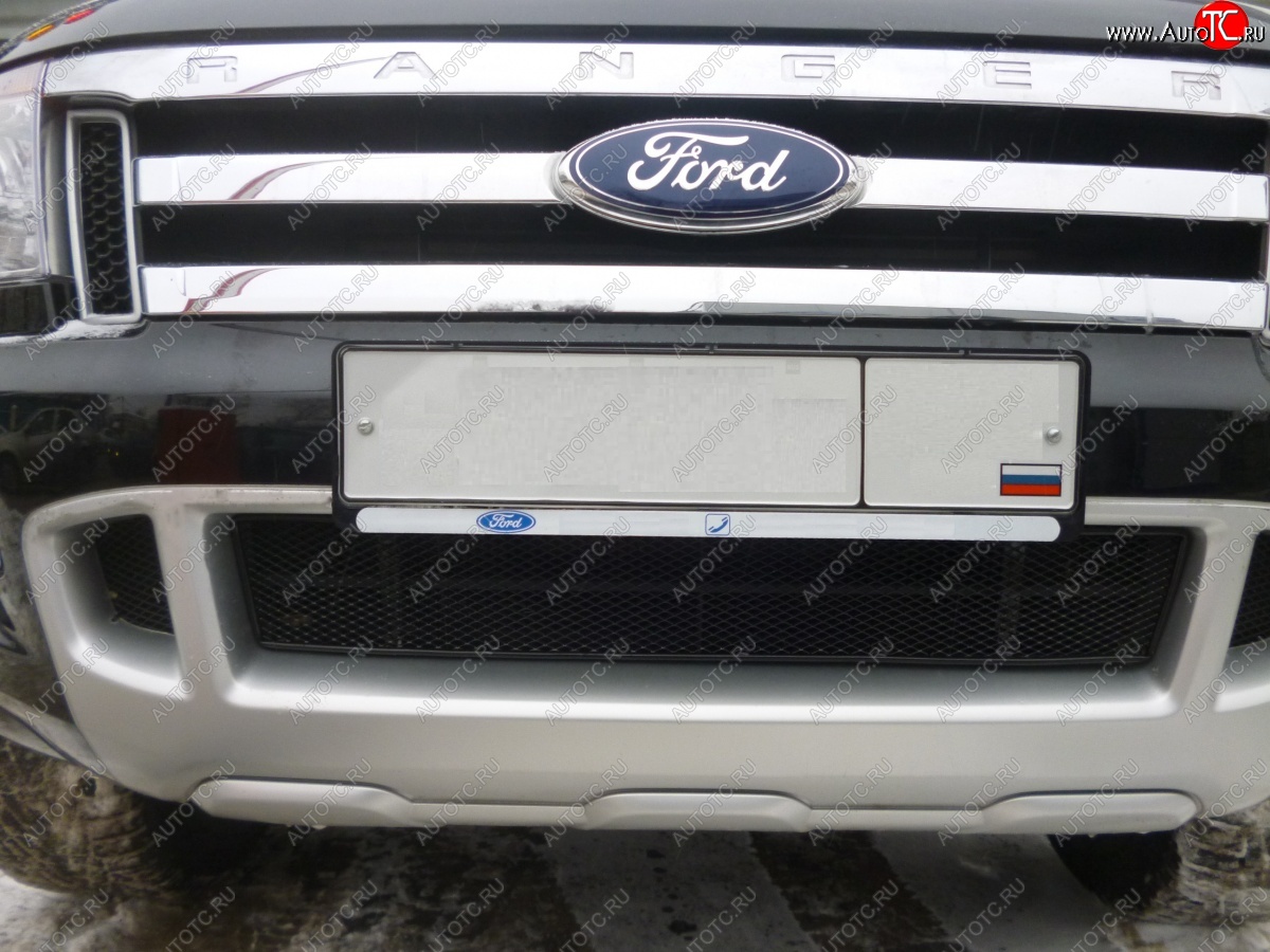 399 р. Сетка на бампер внешняя черн., 15 мм Ford Ranger DoubleCab дорестайлинг (2011-2016) (Черная)  с доставкой в г. Майкоп