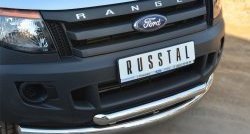 24 499 р. Защита переднего бампера (2 трубыØ76 и 63 мм, нержавейка) SLITKOFF Ford Ranger DoubleCab дорестайлинг (2011-2016)  с доставкой в г. Майкоп. Увеличить фотографию 2