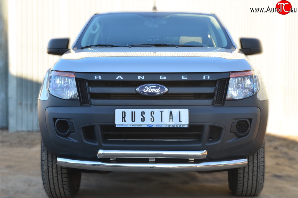 24 499 р. Защита переднего бампера (2 трубыØ76 и 63 мм, нержавейка) SLITKOFF Ford Ranger DoubleCab дорестайлинг (2011-2016)  с доставкой в г. Майкоп