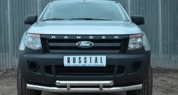 21 999 р. Защита переднего бампера (2 трубыØ76 и 63 мм с декор. элементами, нержавейка) SLITKOFF  Ford Ranger ( DoubleCab,  RapCab) (2011-2016) дорестайлинг  с доставкой в г. Майкоп. Увеличить фотографию 2
