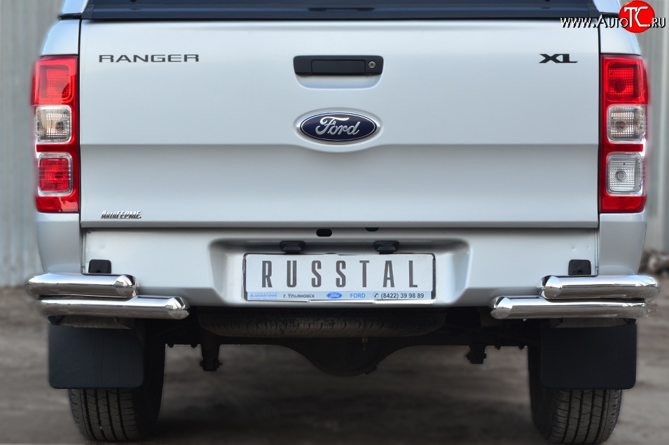24 999 р. Защита заднего бампера (2 трубы Ø63 мм уголки, нержавейка) SLITKOFF  Ford Ranger ( DoubleCab,  RapCab) (2011-2016) дорестайлинг  с доставкой в г. Майкоп