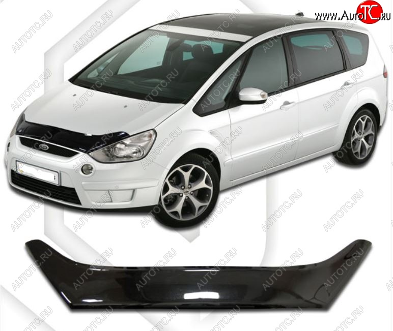 2 079 р. Дефлектор капота CA-Plastic  Ford S-Max  1 (2006-2010) дорестайлинг (Classic черный, Без надписи)  с доставкой в г. Майкоп