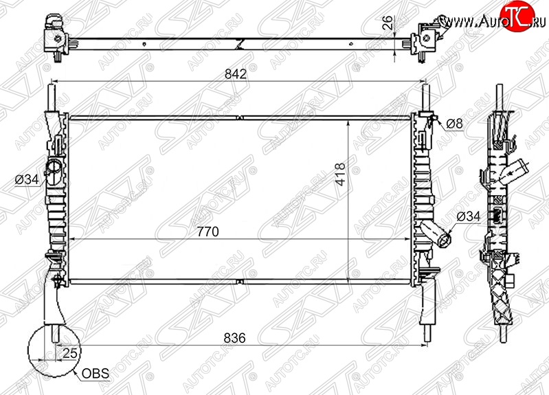 4 999 р. Радиатор двигателя SAT (трубчатый, 2.2TD/2.3/2.4TD, МКПП) Ford Transit цельнометаллический фургон (2006-2014)  с доставкой в г. Майкоп