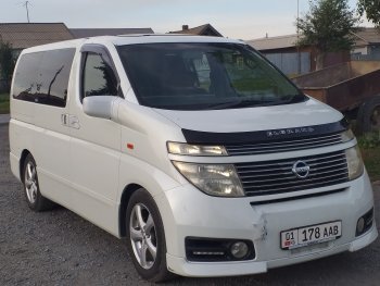 1 899 р. Дефлектор капота CA-Plastic Nissan Elgrand 2 рестайлинг (2004-2010) (серия Classic черный, Без надписи)  с доставкой в г. Майкоп. Увеличить фотографию 2