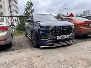 13 899 р. Защита переднего бампера Slitkoff (Ø 57+Ø 42).  Chery Tiggo 8  (T18) (2019-2025) рестайлинг (Полированная нержавейка)  с доставкой в г. Майкоп. Увеличить фотографию 4