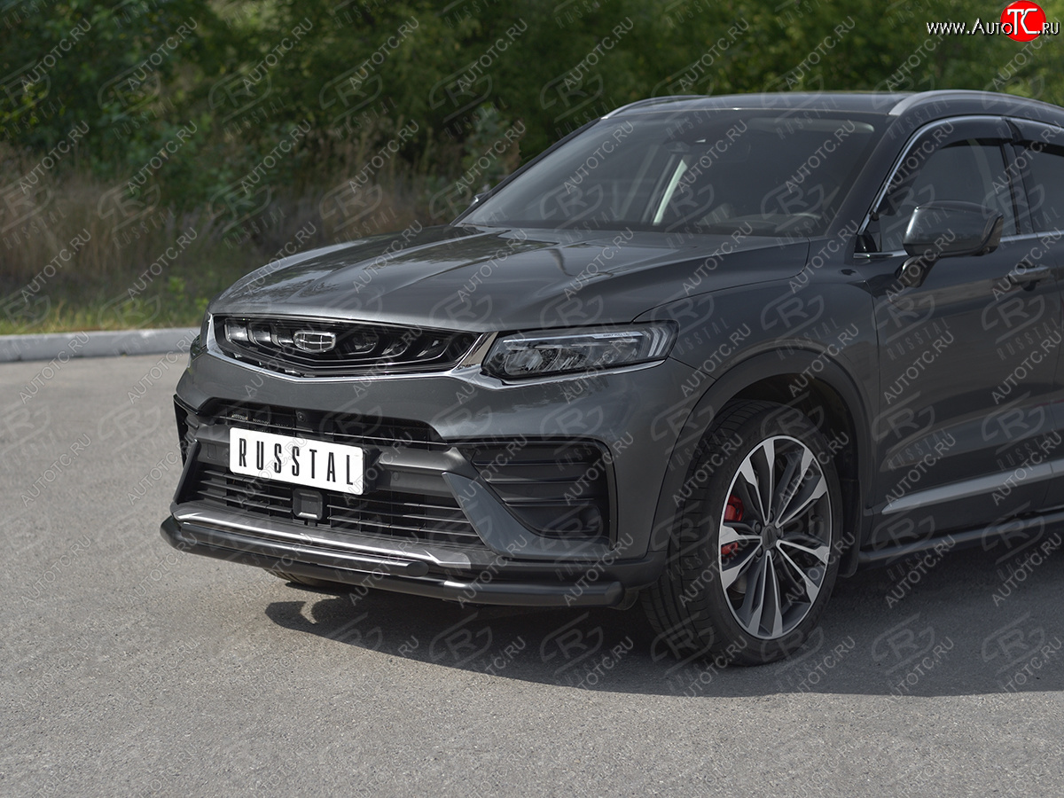 13 999 р. Защита переднего бампера (Ø57/Ø42) SLITKOFF  Geely Tugella  FY11,HPBA4 (2019-2025) дорестайлинг, рестайлинг (нержавейка с полимерным покрытием, черный)  с доставкой в г. Майкоп