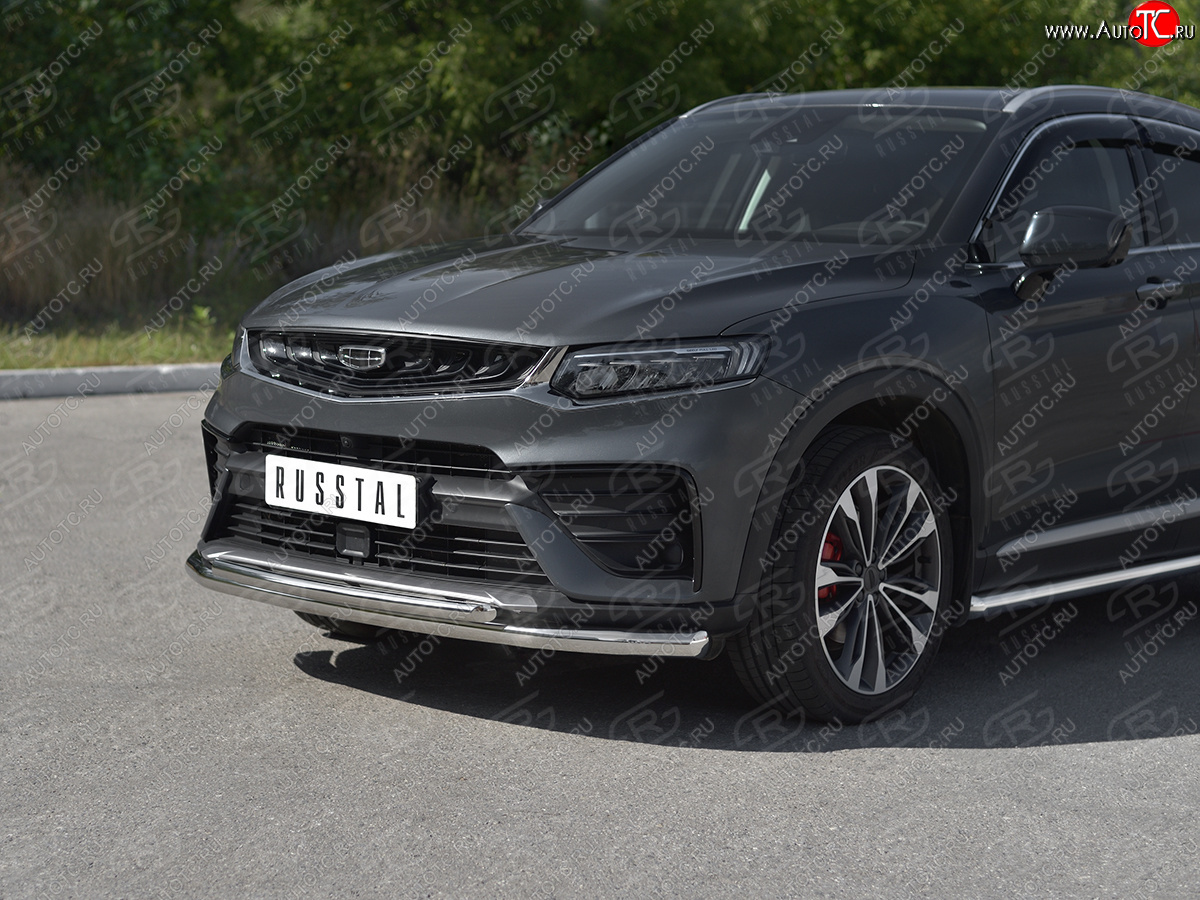 18 449 р. Защита переднего бампера (Ø57/Ø42 мм) SLITKOFF  Geely Tugella  FY11,HPBA4 (2019-2025) дорестайлинг, рестайлинг (нержавейка полированная)  с доставкой в г. Майкоп
