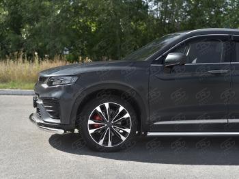 18 449 р. Защита переднего бампера (Ø57/Ø42 мм) SLITKOFF  Geely Tugella  FY11,HPBA4 (2019-2025) дорестайлинг, рестайлинг (нержавейка полированная)  с доставкой в г. Майкоп. Увеличить фотографию 4