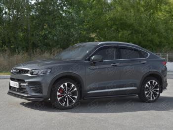 9 399 р. Защита переднего бампера (Ø57 мм) SLITKOFF  Geely Tugella  FY11,HPBA4 (2019-2025) дорестайлинг, рестайлинг (нержавейка с полимерным покрытием, черный)  с доставкой в г. Майкоп. Увеличить фотографию 3