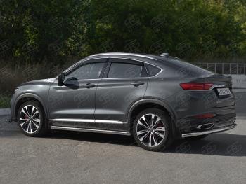 13 399 р. Защита заднего бампера (Ø57 мм) SLITKOFF  Geely Tugella  FY11,HPBA4 (2019-2025) дорестайлинг, рестайлинг (нержавейка полированная)  с доставкой в г. Майкоп. Увеличить фотографию 4