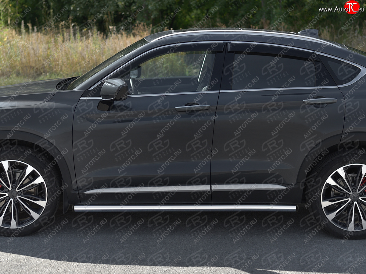 16 449 р. Защита порогов (труба, d63 мм) SLITKOFF  Geely Tugella  FY11,HPBA4 (2019-2025) дорестайлинг, рестайлинг (Торцы с пластиковыми заглушками)  с доставкой в г. Майкоп