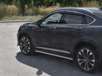 16 449 р. Защита порогов (труба, d63 мм) SLITKOFF  Geely Tugella  FY11,HPBA4 (2019-2025) дорестайлинг, рестайлинг (Торцы с пластиковыми заглушками)  с доставкой в г. Майкоп. Увеличить фотографию 3