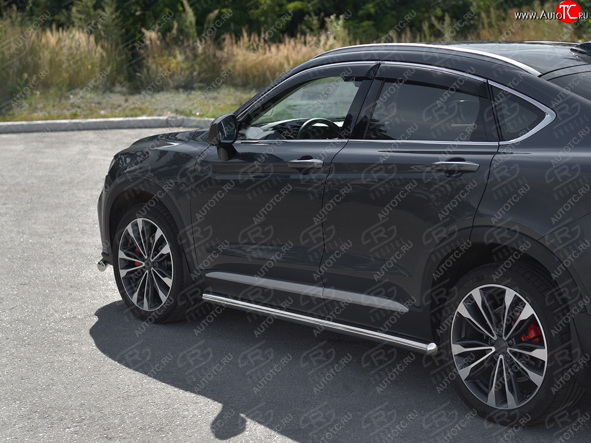17 499 р. Защита порогов (труба, d63 мм) SLITKOFF  Geely Tugella  FY11,HPBA4 (2019-2025) дорестайлинг, рестайлинг (Круглые торцы 90°)  с доставкой в г. Майкоп