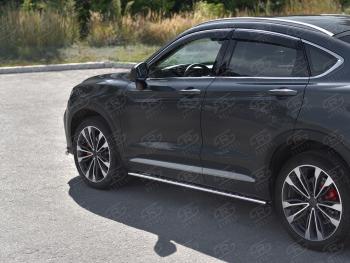 Защита порогов (Ø75х42 мм с проступью) Russtal Geely Tugella FY11,HPBA4 дорестайлинг (2019-2023) (полированная нержавейка)