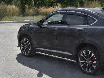 17 499 р. Защита порогов (труба, d63 мм) SLITKOFF  Geely Tugella  FY11,HPBA4 (2019-2025) дорестайлинг, рестайлинг (Торцы со срезом 45°)  с доставкой в г. Майкоп. Увеличить фотографию 2