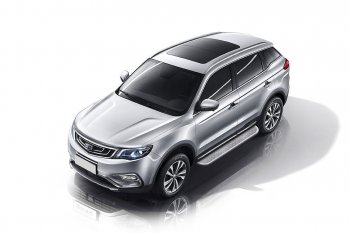 Защита порогов Slitkoff (d57, с листом) Geely Atlas Pro NL3 (2019-2025) (Нержавейка)