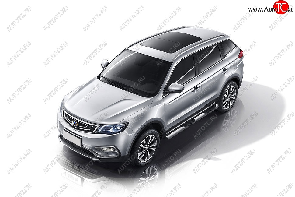 12 399 р. Защита порогов Slitkoff (d76, с проступями)  Geely Atlas  NL3 - Atlas Pro  NL3 (Сталь с полимерным покрытием. Цвет: серебристый)  с доставкой в г. Майкоп