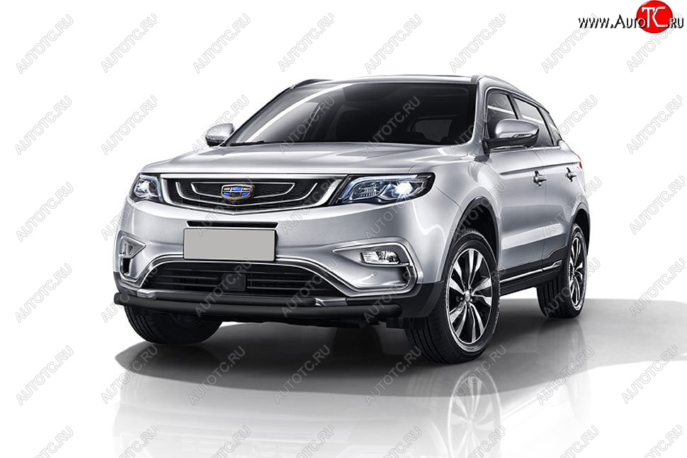 9 699 р. Защита переднего бампера Slitkoff (двойная, d57/42 мм)  Geely Atlas  NL3 (2016-2022) (Сталь с полимерным покрытием. Цвет: чёрный)  с доставкой в г. Майкоп