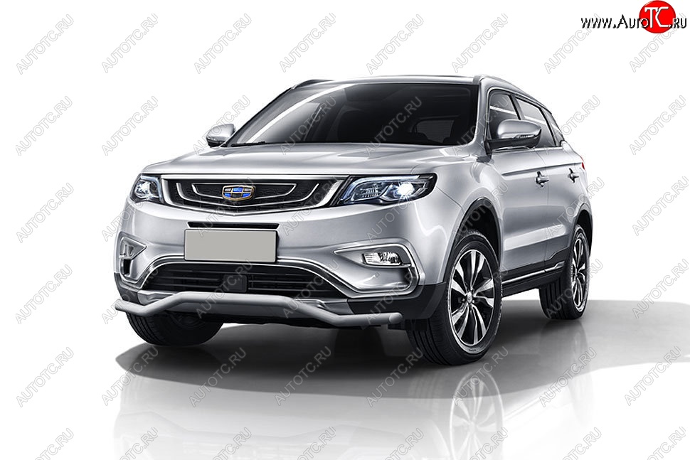 9 699 р. Защита переднего бампера Slitkoff (волна, d57 мм)  Geely Atlas  NL3 (2016-2022) (Сталь с полимерным покрытием. Цвет: серебристый)  с доставкой в г. Майкоп