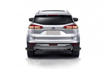 Защита заднего бампера Slitkoff (уголки, d57) Geely Atlas  NL3 (2016-2022) (Сталь с полимерным покрытием. Цвет: чёрный)