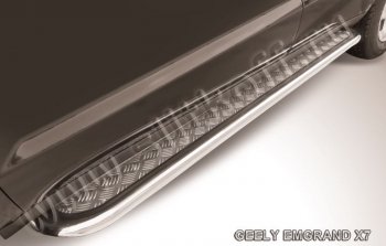 Защита порогов Slitkoff (с листом, d57 мм) Geely Emgrand X7 дорестайлинг (2011-2015) (Нержавейка)
